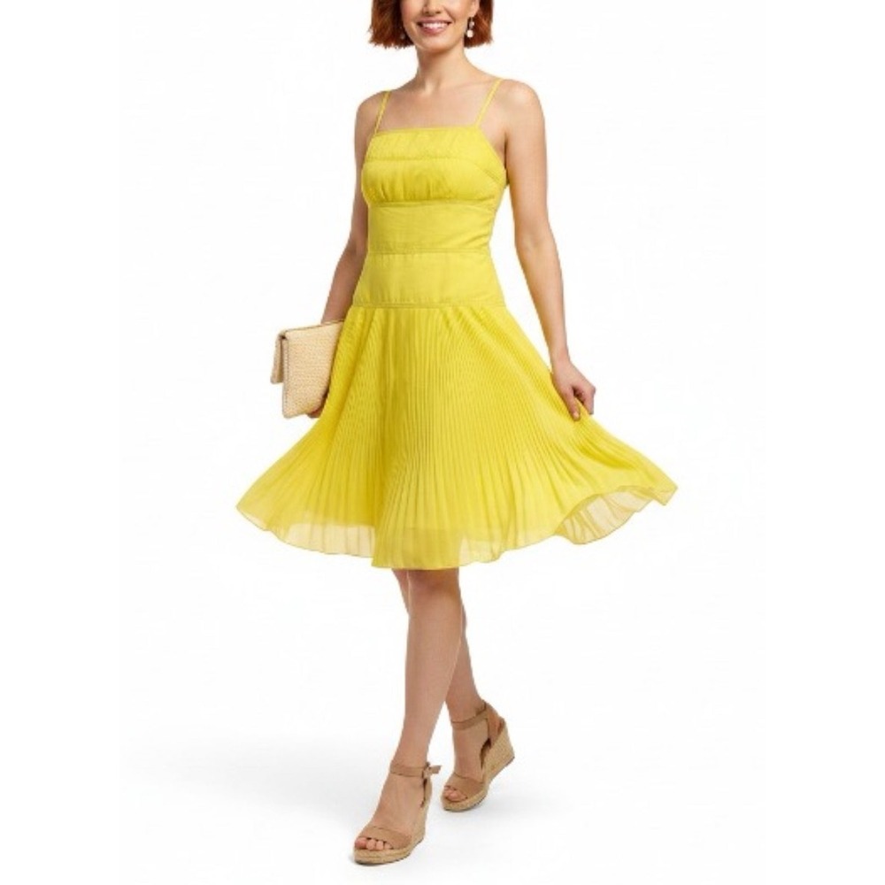 Cremieux Yellow‎ Pleated Drop Waist Mini Dress 14